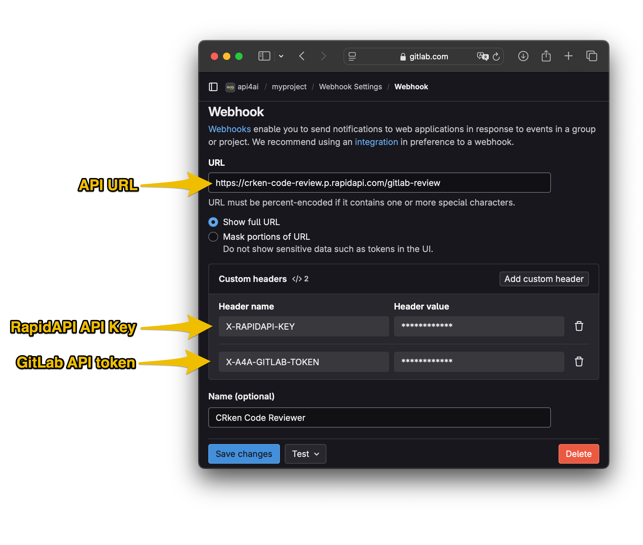 Webhook main configuration